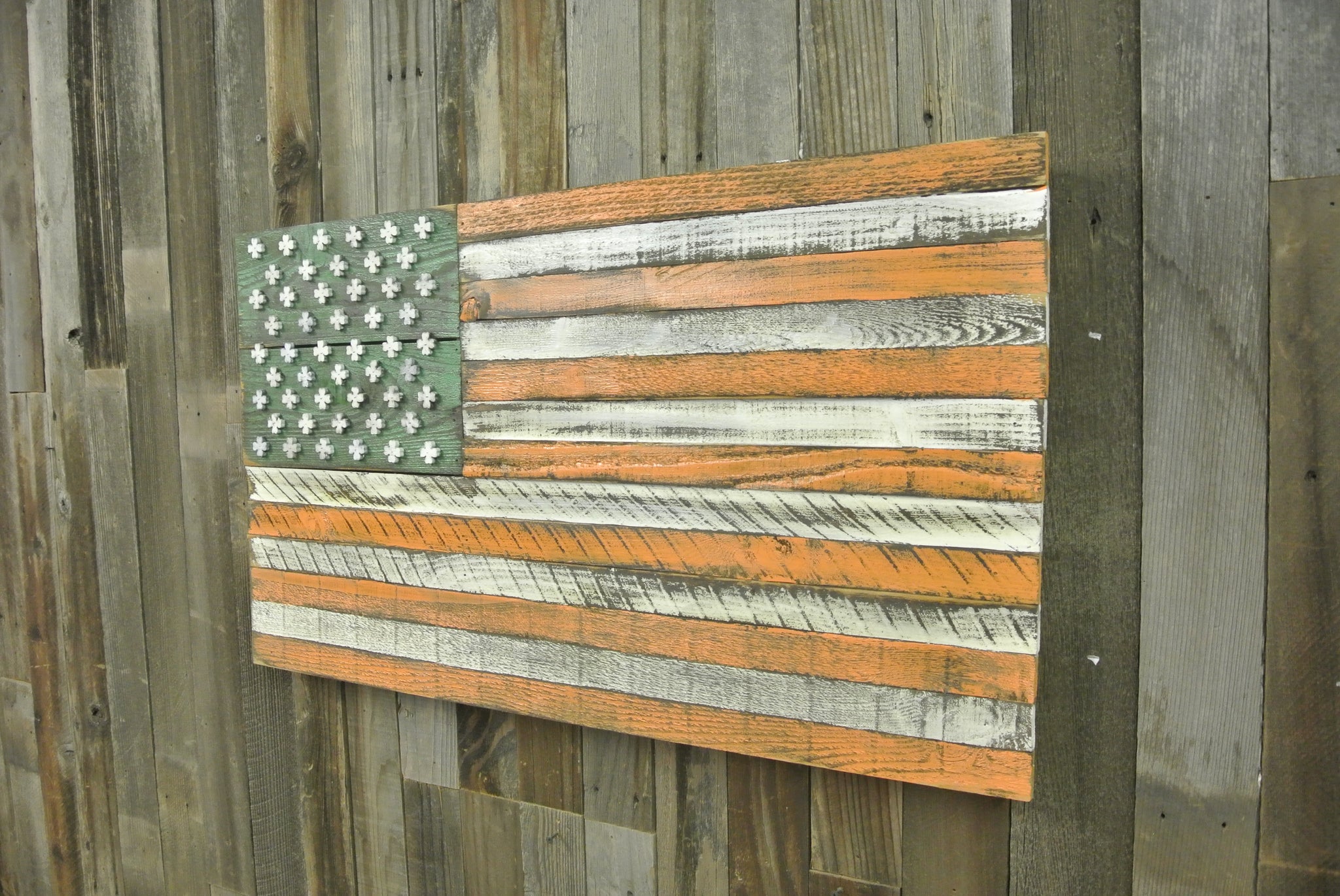 Irish flag, Weathered Wood One of a kind, Wooden, vintage, art, distressed,  weathered, recycled, Orange, Green, home decor, Ireland, man cav